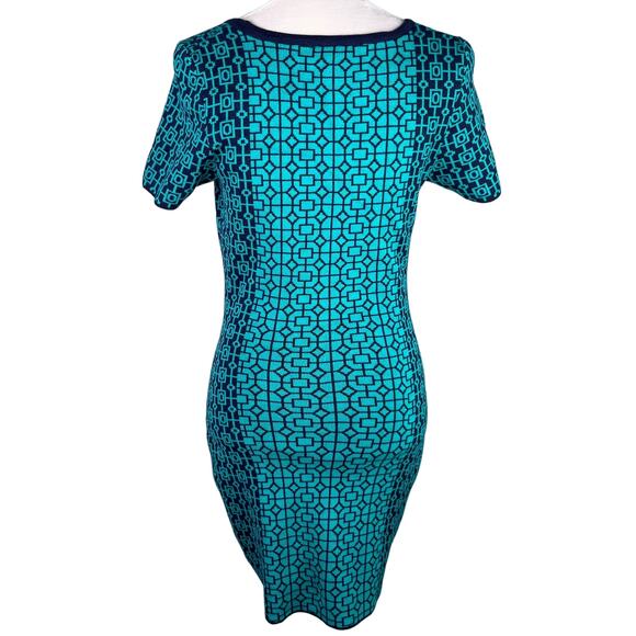 Romeo + Juliet Couture Sweater Dress M Teal Navy Geometric Print - Picture 7 of 12